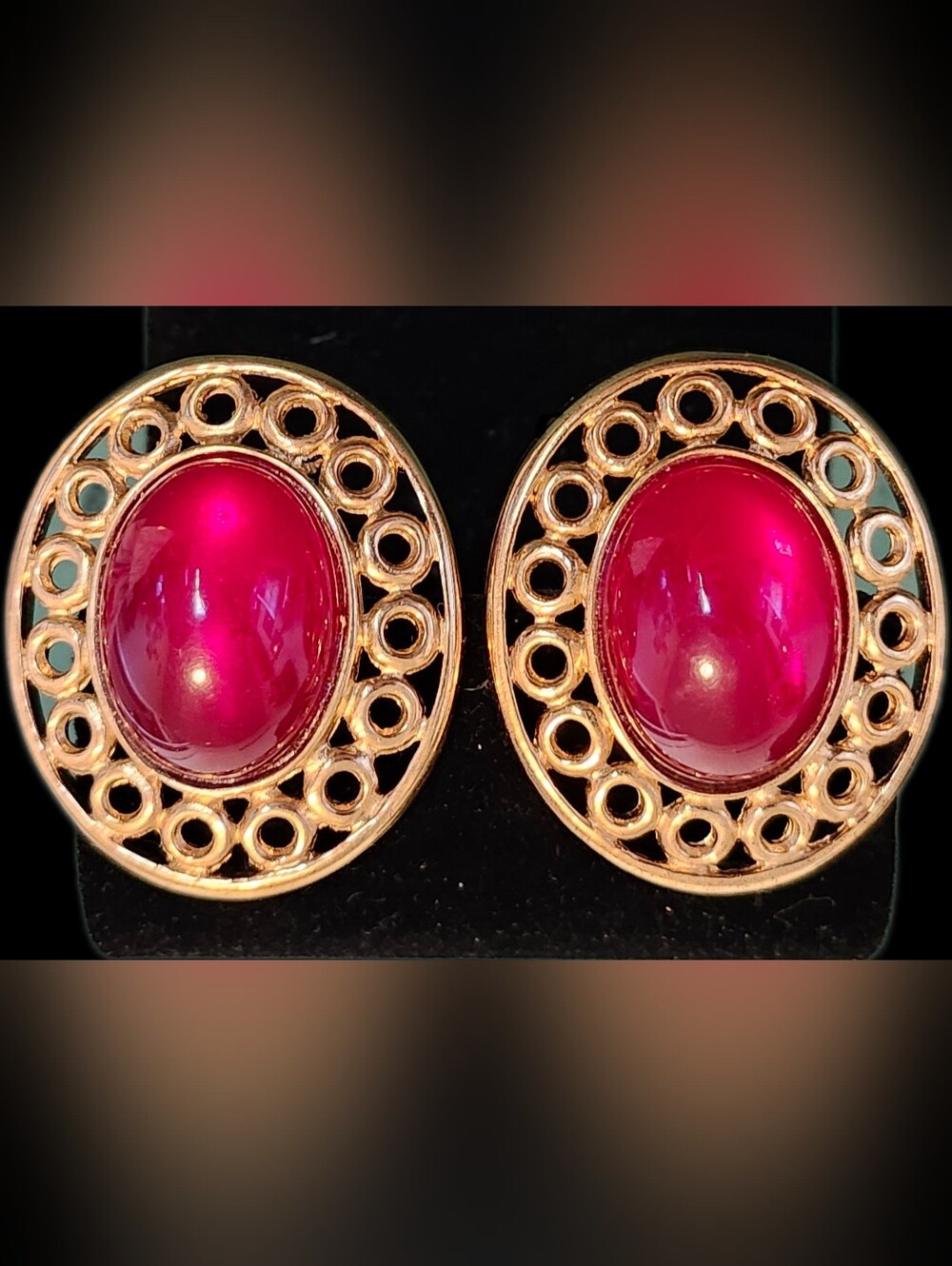 Vintage Givenchy 1980s Goldtone & Red Cabochon Pierced Earrings